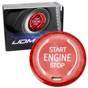 iJDMTOY Gloss Red Real Carbon Fiber Keyless Engine Start/Stop Push Start Button Cover For Cadillac 2019-up XT4 and 2020-up CT5, XT6