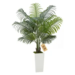 VEVOR 5 ft Artificial Areca Palm Tree, Waterproof Decorative Faux Silk Floor Plant with Tall White Planter, Indoor Home Office Decor, Outdoor Switch-Ready Accent Tree