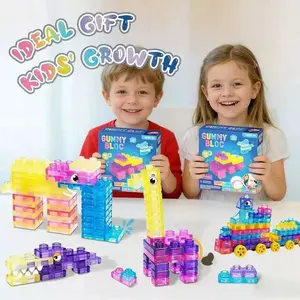 Soft Gel Building Blocks Toy, Stress Relief Squishy Puzzle Jellies, Large Square Pieces, Children Sensory Educational Toy