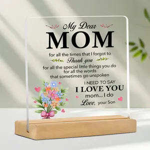 Acrylic Wood Tray Decor, Gentle Bouquet & Deep Words, Expresses Gratitude & Love for Mother, Desktop Warm Decoration, Son's Precious Gift