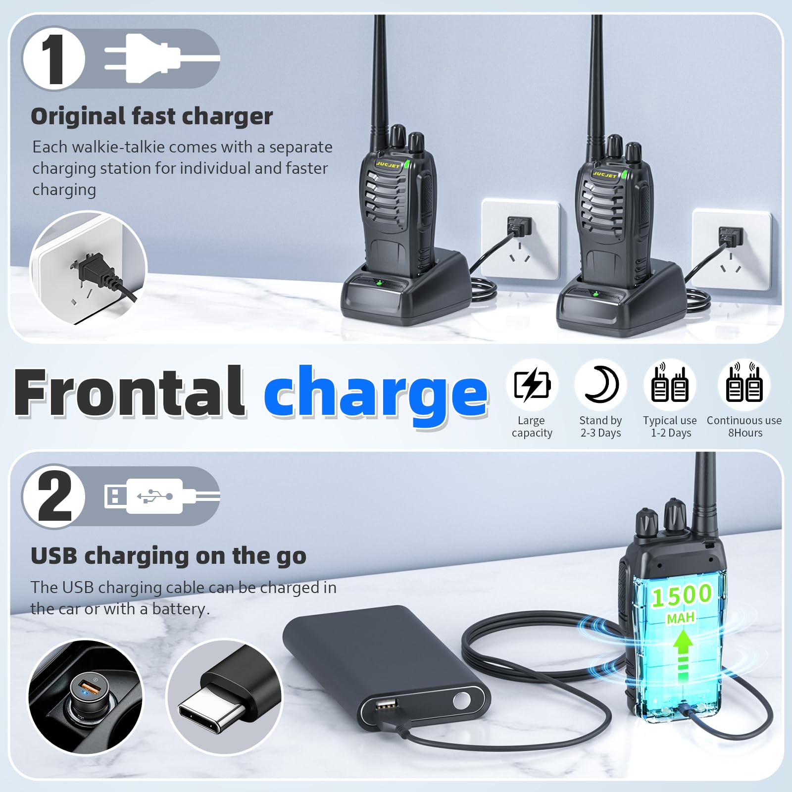 Walkie Talkies for Adults 4 Pack - Rechargeable Long Range 2 Way Radios with Charging Base, Headsets, Type-C Cable, One-Click Pairing, Noise Reduction & Digital Encryption - Perfect for Family Outdoor Hiking (Black)