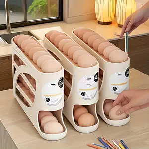 1pc Rolling Egg Rack- Space-Saving Side Door Design, Holds 30 Eggs, Smooth& Shiny Finish, Convenient Handle, Suitable for Kitchen& Refrigerator Storage |   Modern Kitchen Accessory |   Durable Plastic Material