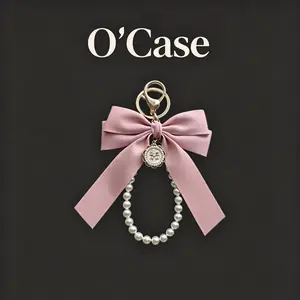 O'Case Pink Bow Pearl Phone Charm, Gold Buckle Pearl Beaded Keychain with Premium Smooth Satin Ribbon Bow & Round Lustrous Pearl Beaded Loop, Detachable Ring Clasp, Decorative Accessory for Phone Case, Handbag, Backpack & Daily Accessories