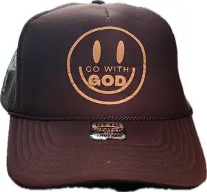 Go with God Trucker Hat - Brown Adjustable Cap with Yellow Imprint for Stylish Comfort