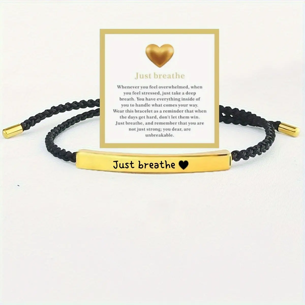 Just Breathe Inspire Bracelet - Stainless Steel & 18k Gold Plated Braided Design with Engraved Message - Adjustable Up to 10"