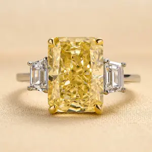 RODIFFY 5.0ct Yellow Stone Radiant Cut Engagement Ring for Women,5A Cubic Zirconia 925 Sterling Silver Pure Romance Ring