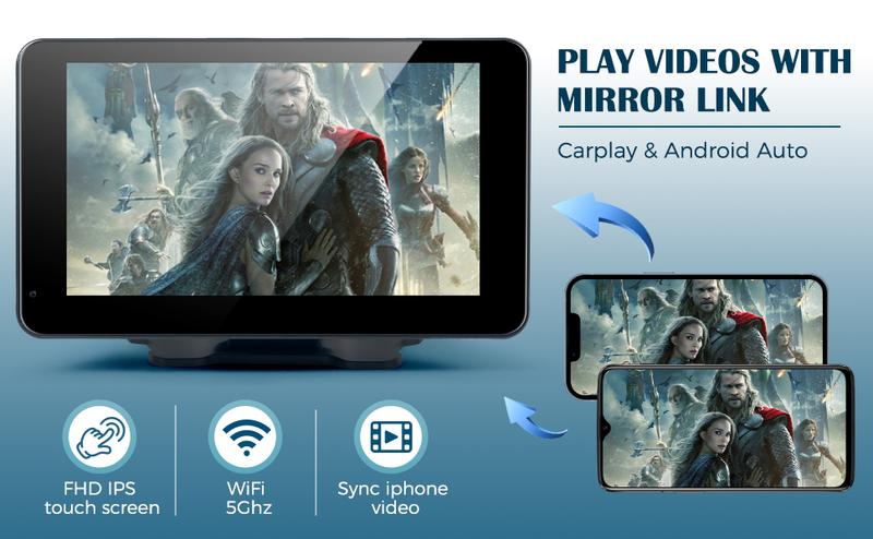 Paslda New Year gift-2026 Portable Carplay Screen 7-Inch IPS Touchscreen with Landscape & Portrait Modes Wireless Carplay Android Auto Suction Mount Mirror Link HD Touch Easy Install Rear View Camera Compatible with Most Cars