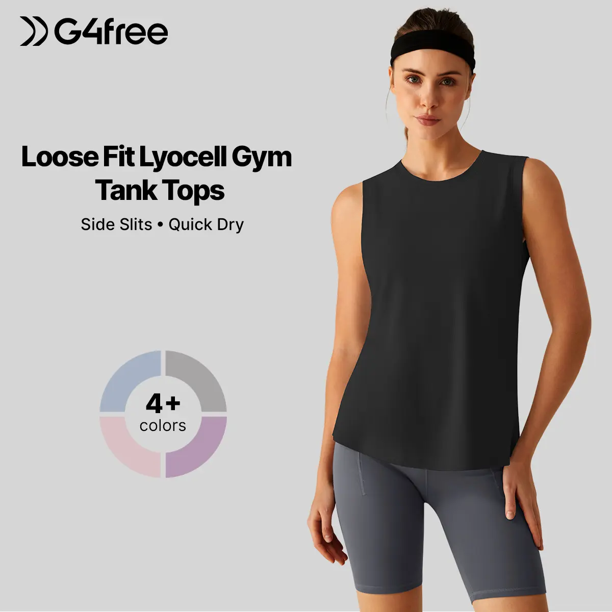 G4Free Lyocell Side Slits Women's Workout Tank Tops Soft Loose Fit High Neck Athletic Tanks Stretch Gym Running Top