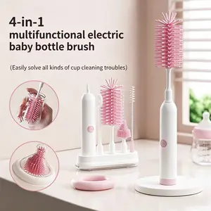 4-in-1 Multifunctional Electric Baby Bottle Brush Set for Easy Cup Cleaning with Multiple Brushes and Holder