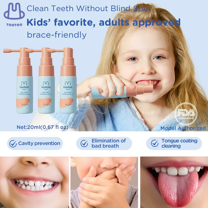 tootoo Kids Oral Spray, 2 Counts Toddler Toothpaste Helper Natural Cavity Defense & Fresh Breath, Grape Flavor with Xylitol & Probiotic, Children Anti