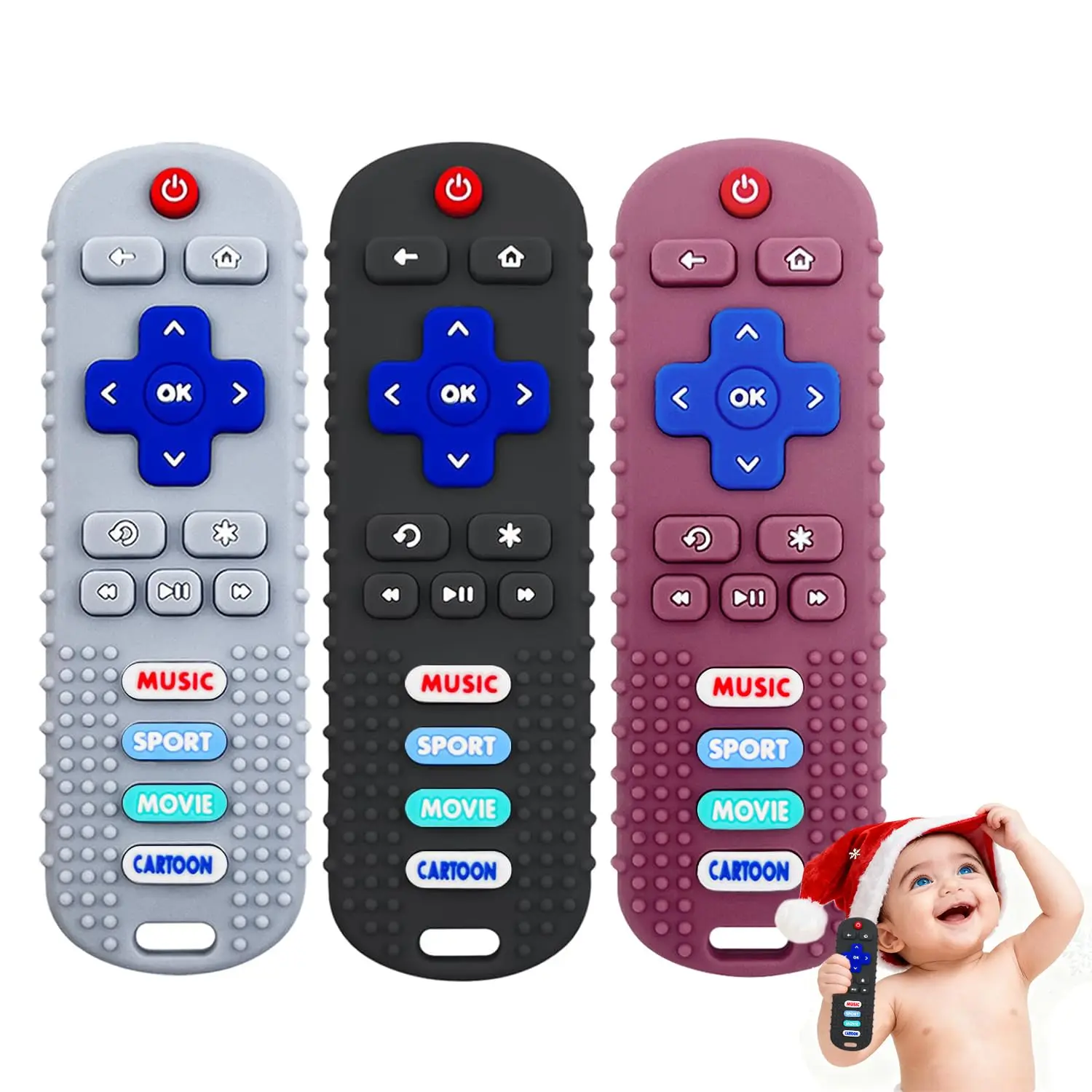 3 Pack Silicone Teething Toys - Teething Remote Control for Baby, BPA Free Baby Chew Toys & Easy to Hold Teether for Babies 6-12 Months, Perfect Birthday and Easter Gifts for Babies