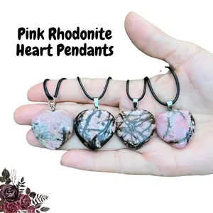 Elegant Pink Rhodonite Heart Pendant - Natural Crystal Necklace for Healing, Love & Compassion Emotional Trauma Spiritual Journey