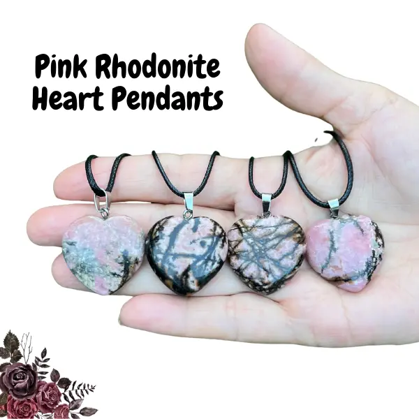 Elegant Pink Rhodonite Heart Pendant - Natural Crystal Necklace for Healing, Love & Compassion Emotional Trauma Spiritual Journey