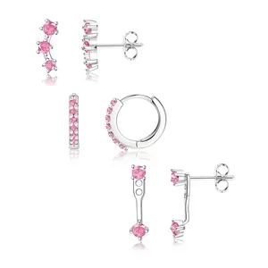 Nandudu 3PCS Cartilage Earrings Set for Women, CZ Ear Climber & Huggie Earrings, Aesthetic Ear Piercing Jewelry