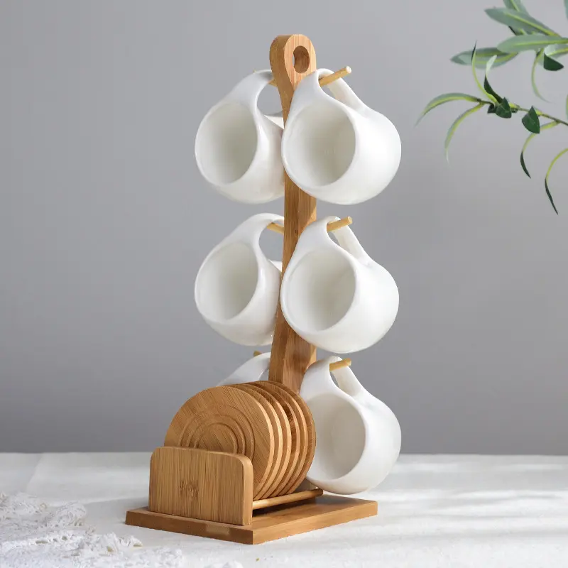 6-Piece Coaster Set with Bamboo Racks 41x31x19mm Lightweight 2lbs Perfect for Home Decor