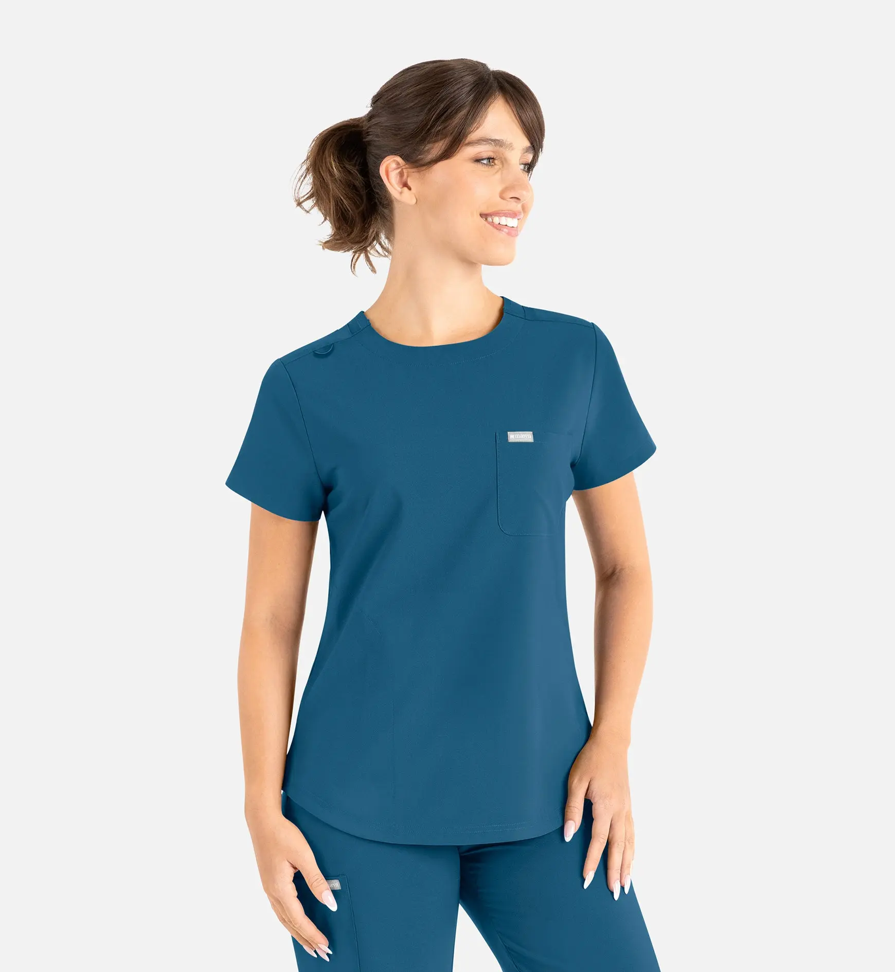 Maevn's Tuckable Round Neck Top Clothes Fabric, Polyester, Style, Uniforms