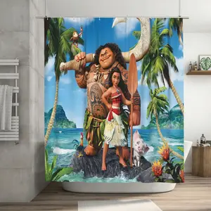 DISNEY CLASSIC Moana Shower Curtain, Waterproof Fabric Bathroom Curtain with Hooks, Moana Bathroom Decor for Kids Fans