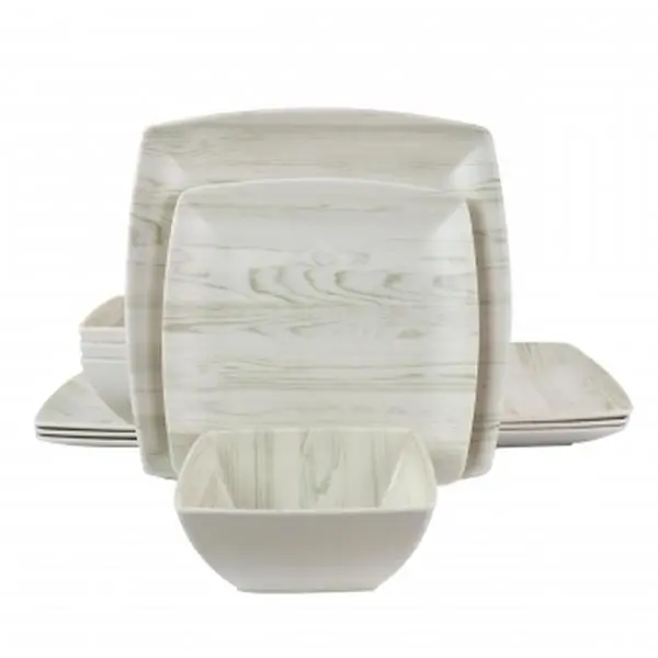 Woodgrain Melamine Dinnerware Set - Brown - 12 Pieces - Durable Design