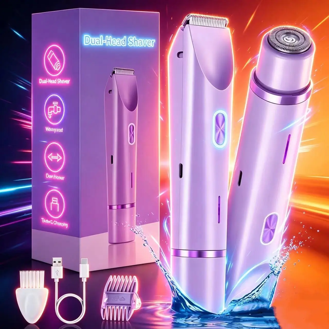 Electric Razor for Women, Dual Function Electric Trimmer, Rechargeable Body Hair Clipper, Legs, Armpits, Face, Pubic Hair Remover