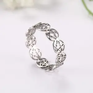 Supernatural Pentagram Ring for Women Stainless Steel Geometric Circular Pentacle Couple Rings Jewelry GiftGift