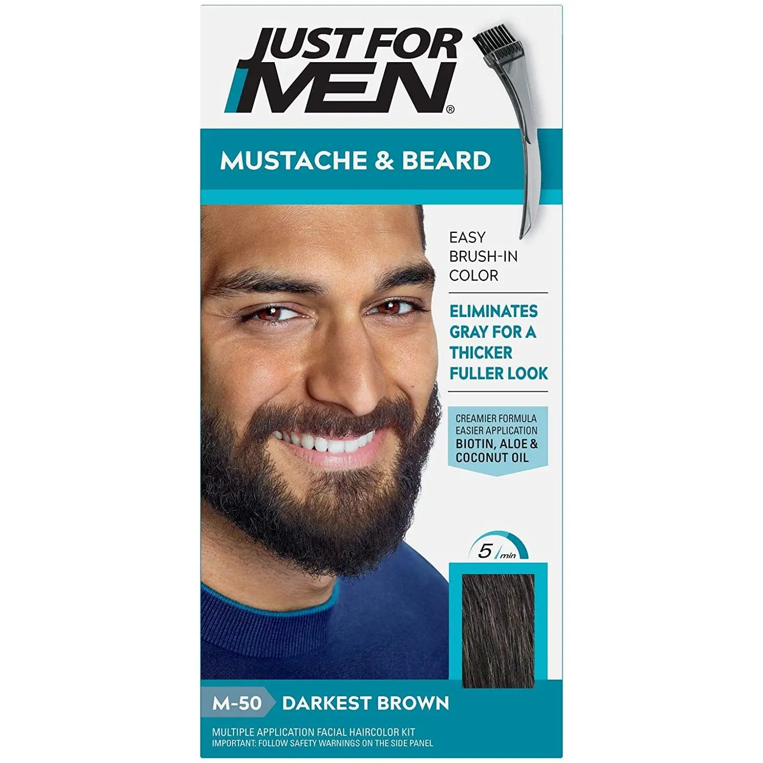 Just For MEN Moustache & Beard Color - Easy Brush-in Color for Male Grooming with an Aloe Infused Formula, Beard Dye, Brush-In Gel, Natural Aloe, Aloe Barbadensis Leaf Extract