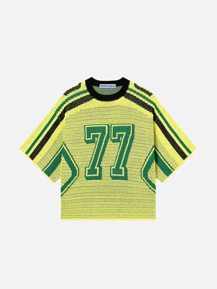 Aelfric Eden Comfort Tee Knit Tee 77 Stripe Graphic Unisex Tee Color Blocking Y2k Short Sleeve 2025 Trend Tops
