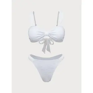 SAMIOL White Twist Vintage Bikini Set Professional Athletic Bikini Tight Streamlined Cut Adjustable Side Drawstring Abrasion Resistant Material For Long Time Surfing And Diving