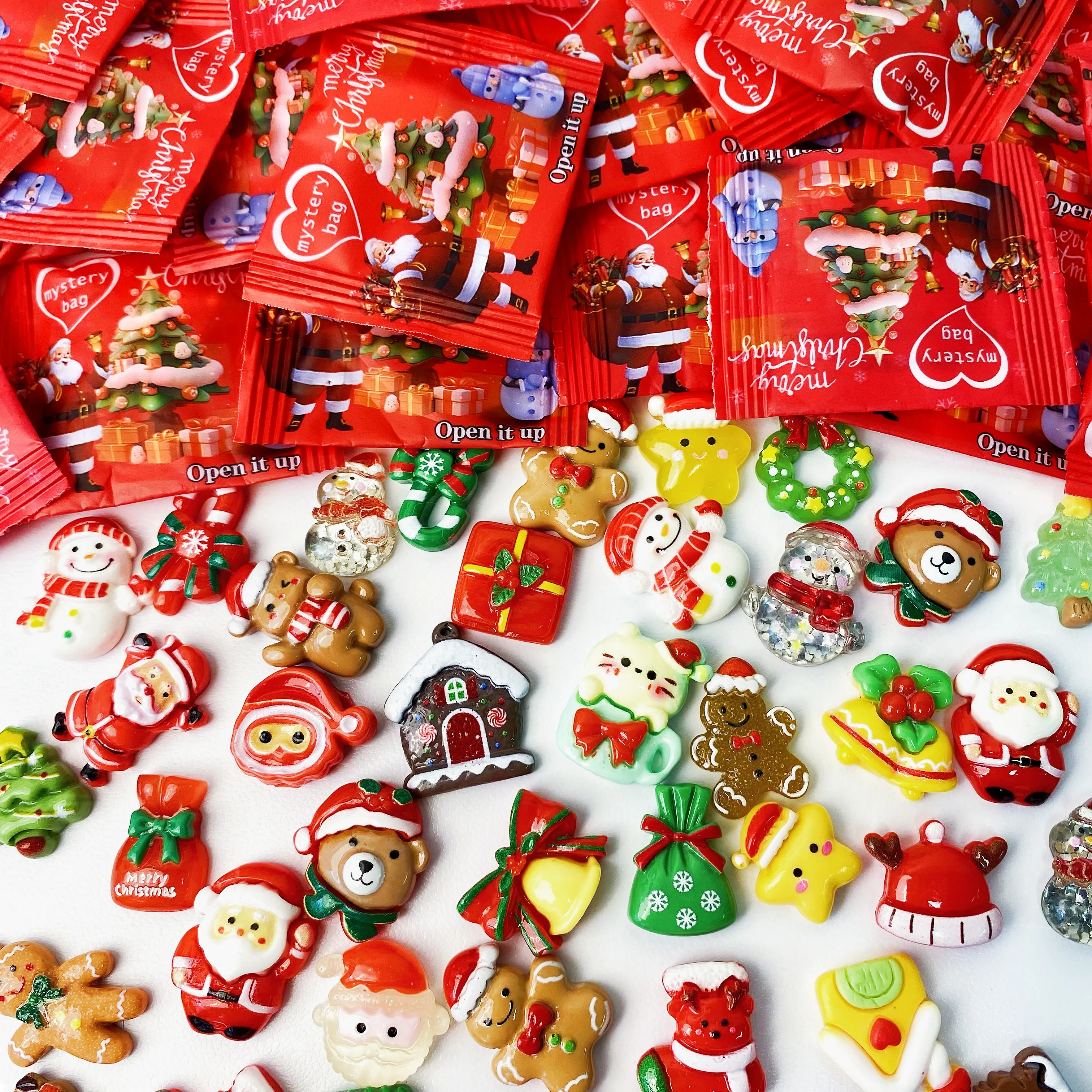 50PCS Christmas Blind Bags, Random Mini Festive Figurine Ornaments, Holiday Surprise Party Favor Stocking Stuffer Gifts