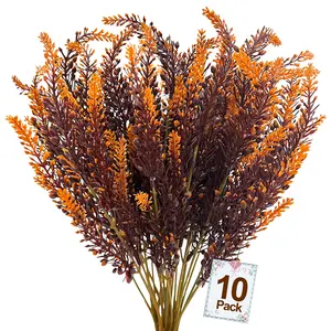 10 Bundles Artificial Fall Flowers for Outdoors Fall Decorations, UV Resistant Artificial Lavender Plastic Flowers Faux Fall Plants Fake Mums Autumn Thanksgiving Decor Porch Home Gardens