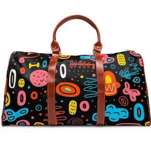 Itza Matteo Limited Edition Exclusive Dubai Duffle Bag with Colorful Abstract Design Brown Handles & Straps Soft Case Only 10 available.
