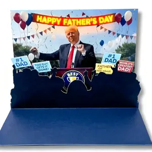 IMOLI Talking Donald Trump Pop Up Fathers Day Card with Light & Sound - Plays Trump's Real Voice, Funny 3D Pop Up Greeting Card, Presidential Podium Scene, Funny Trump Fathers Day Surprise for Dad