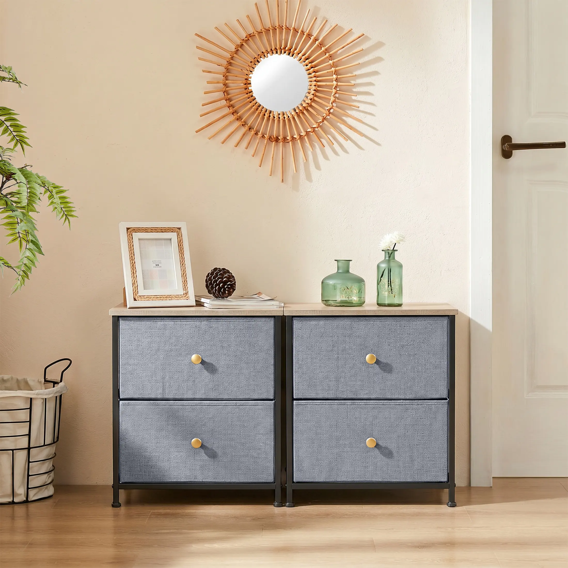 Set of 2 Nightstands - dresser    cabinet  Side Table for the Bedroom, Living Room, Closet, or College Dorm, 20" Height, Blue easy pull fabric bin