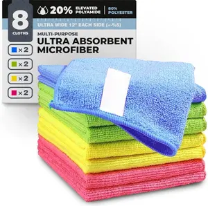 Turkish Microfiber Cleaning Cloths (Multi-Pack, Ultra-Absorbent, Water-Sucking, Assorted) - 20% Polyamide, Reinforced Edges, 8-Pack in 4 Vibrant Colors, Essential Drying Supply for Kitchen & Home Care, Multi-Pack Cleaning Cloths