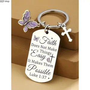 【Summervibes】Christian Faith Cross Bible Verse Keychain, Inspirational Religious Jewelry, Spiritual Encouragement Keepsake, Perfect Faith Gift for Mom, Sister and Pastor, Ideal Baptism Present, Christmas Stocking Stuffer and Religious Holiday Gifting