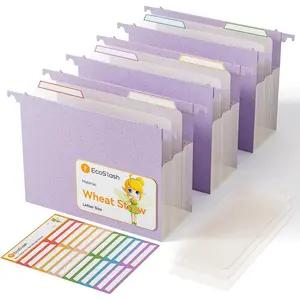 Extra Capacity Hanging File Folders 4.72" Reinforced Wheat Straw Expanding Hanging Folder Letter Size Heavy Duty for Filing Cabinets File Organizer for Office & Home Lavender Purple 3 Packs