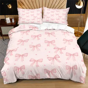 Girly Bow Printed Duvet Cover Set (1-2 Pillowcases), Preferred Gift for Bow Enthusiasts, All-Season Comfort, Suitable for Bedrooms & Dorms