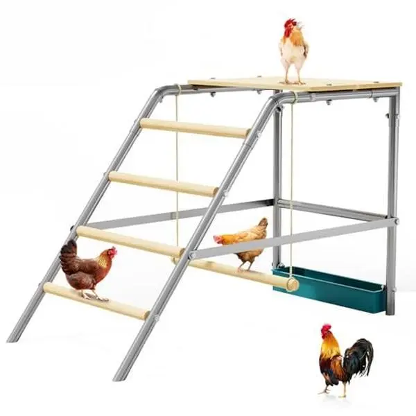 Chicken Roosting Bars, Chicken Perch with Swing and Food Box for Yard Farm, Roosting Bars for Chickens in Coop, Easy to Clean, 37.4"x18.9"x28", Easy Clean, Multi-Level, Coop Friendly, Enrichment Hub