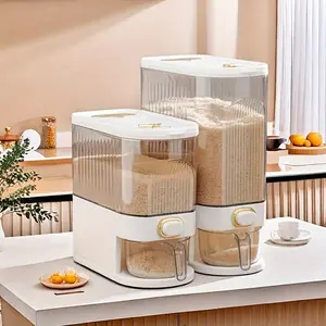 Large Capacity Rice Storage Container, 11.02/22.05 Lbs, Moistureproof with Flip Lid, Reusable Plastic Grain Dispenser for Rice, Cereal, Flour & Pet Food, Kitchen Organization, Kitchen Storage Organizer, Transparent Design, Durable Plastic