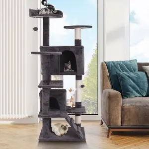 SuperDeal Pets 55-in-1 Cat Tree and Condo with Scratching Post Tower in Dark Gray