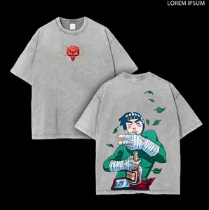 Maito Gai/Might Guy - Naruto Anime Double Printed Vintage Washed Tee Unisex Oversize Anime Manga Washed Heavyweight Cotton T-shirt, Gift For Anime Fan, Anime Lover