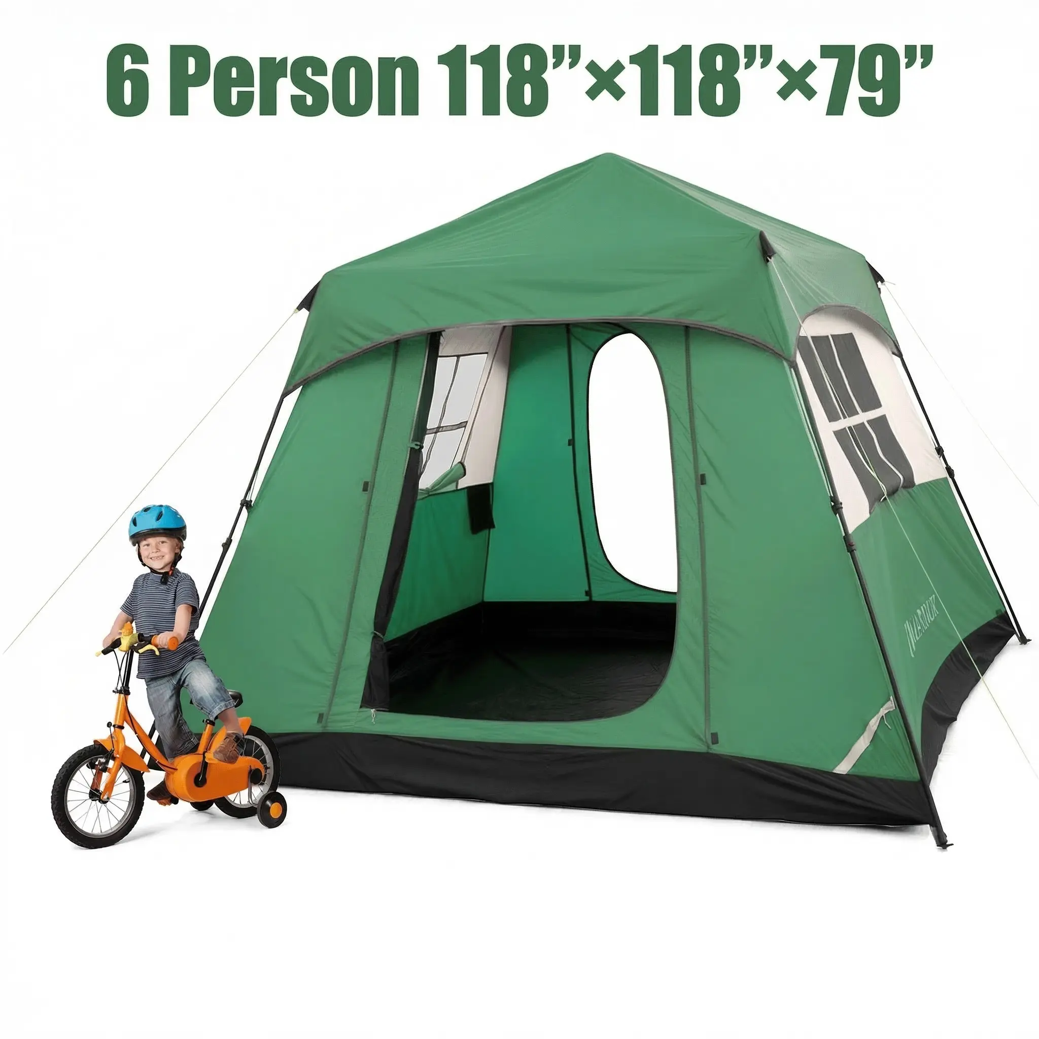 6-Person Instant Cabin Tent, Camping Tent with Carry Bag , Instant Setup, Outdoor, Hiking, Traveling, Green
