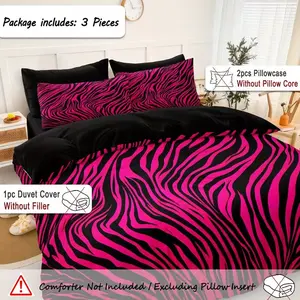 3pcs Polyester Rose Zebra Leopard Print Bedding Set, 1 Duvet Cover 2 Pillowcases No Filling, Digital Print Bed Sheets, Digital Printing