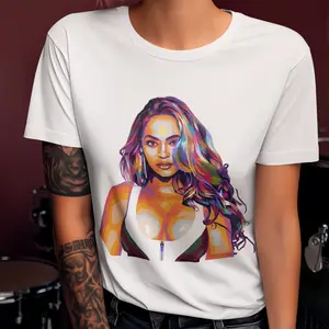 Beyonce | Pop Art Portrait T-Shirt - Colorful Geometric Graphic Tee for Trendsetters |   Men's and Women's 100% Cotton Printed Pattern T-Shirt in Black and White, Plus Sizes Available
