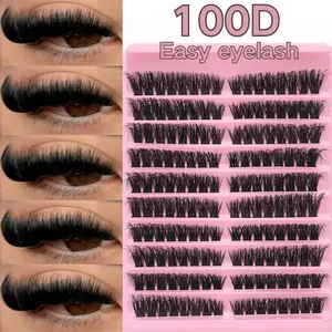 160PCS Set of Thick and Curly Synthetic Eyelashes, Eyelash Clusters Extensions, 3D Synthetic Eyelashes, D-shaped Curling, Length 10mm - 18mm, 100D Ultra-Thick Synthetic Felt-Like Eyelashes, 3D Effect Single Cluster Eyelashes