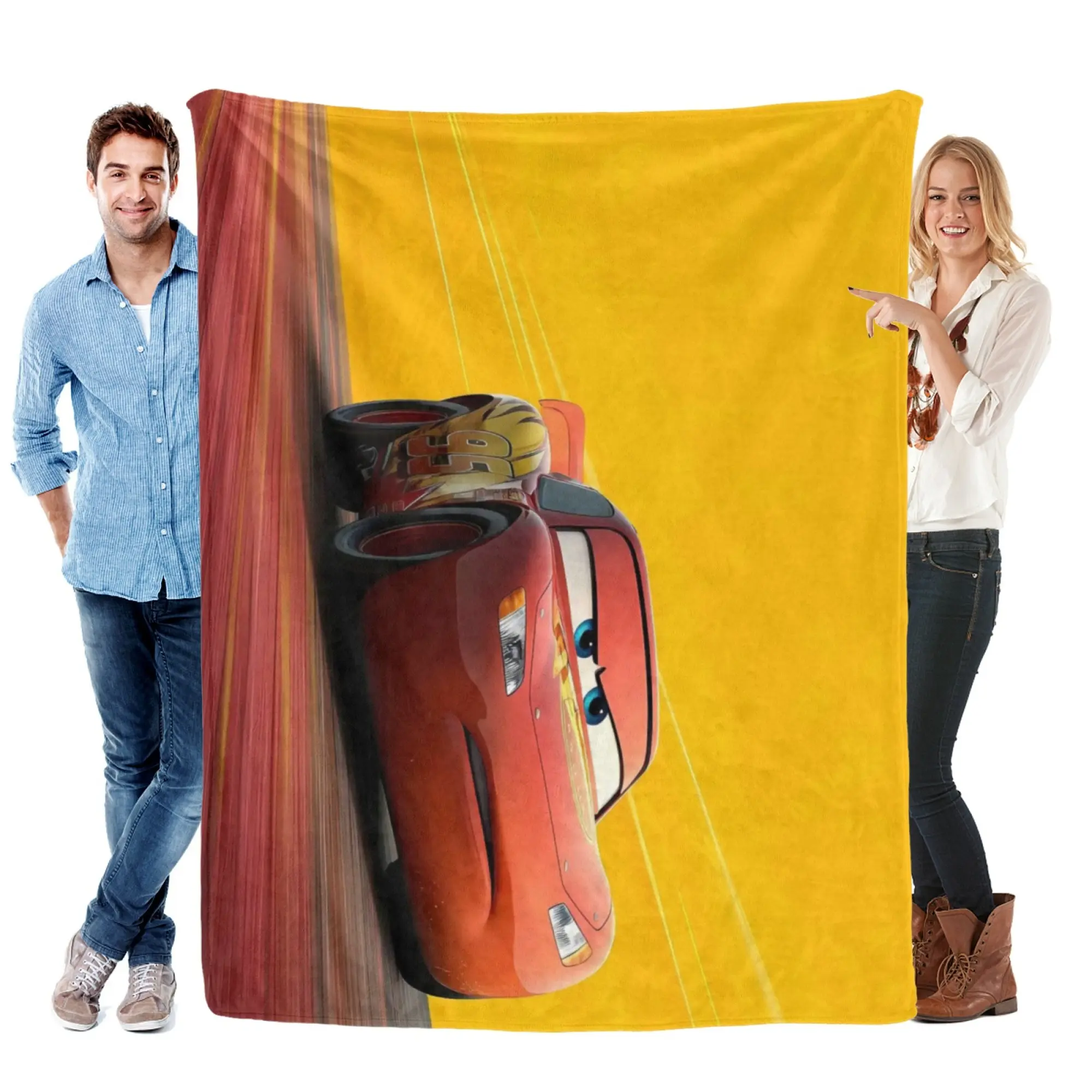 [SummerVibes] DISNEY CLASSIC Cars Lightning McQueen Soft Flannel Blanket, Vibrant Yellow Racing Throw for Home, Couch & Kids Bedroom