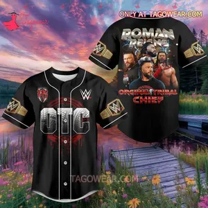 Roman Reigns OTC Original Tribal Chief Baseball Jersey WWE Championship Belt Print Men Women Oversized Casual Summer Streetwear Sport Gym Wrestling Fan Gift Unisex Black Shirt