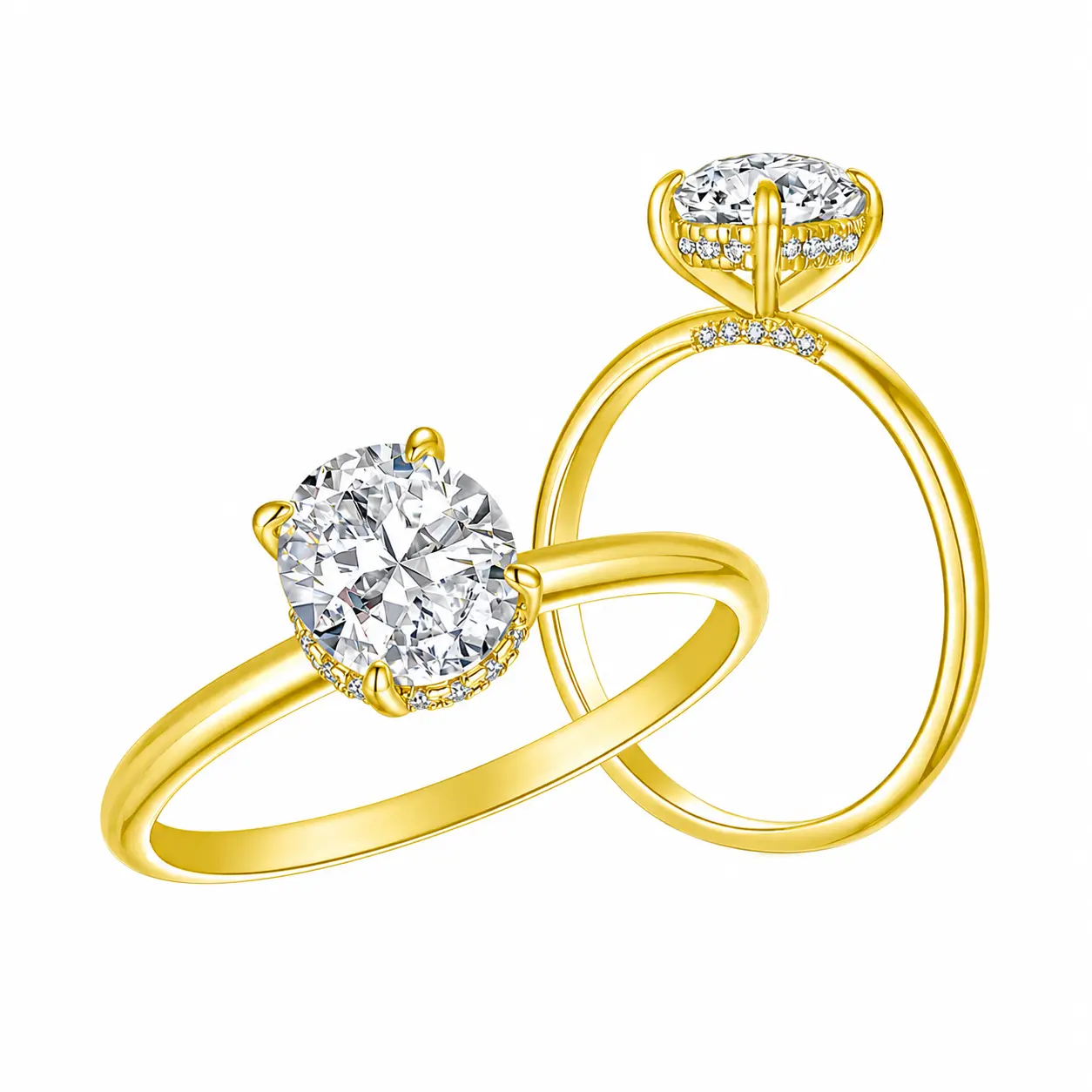 3K AAAAA 14K Gold Plated Engagement Rings with CZ Cubic Circonite for Women, Oval Wedding Ring with Silver and Gold Imitation Diamond Solitaire, Size 7-9