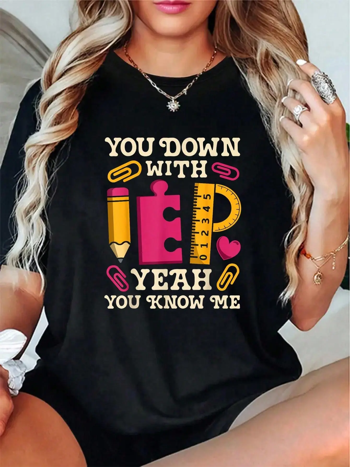 100% Cotton Unisex You Down With IEP SPED Teacher Special Education Funny Retro T-Shirt -Graphic Tees Women,Summer Tops