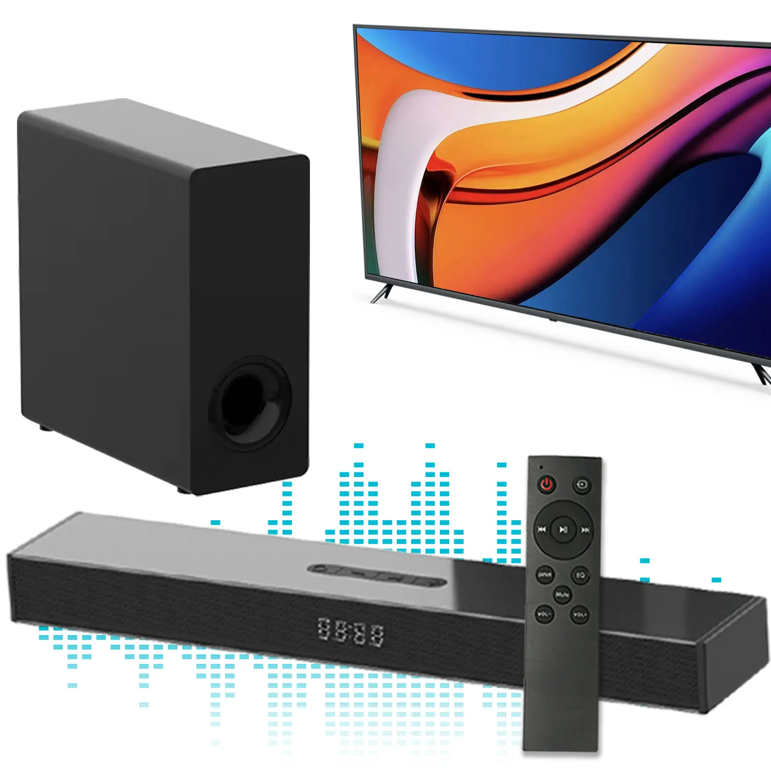 2.1ch Soundbar with 160Watt Powerful Wired Subwoofer For TV PC, S-Force PRO Front Surround Sound Digital, Black outdoor home tv  speakers Audio System