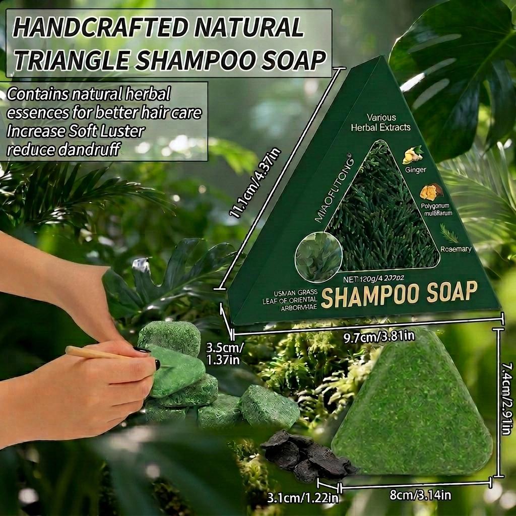 Miao Fu Tong Natural Triangular Shampoo Bar 120g - Seven-Green Soap Shampoo with Osmanthus Herbal Extracts for All Hair Types